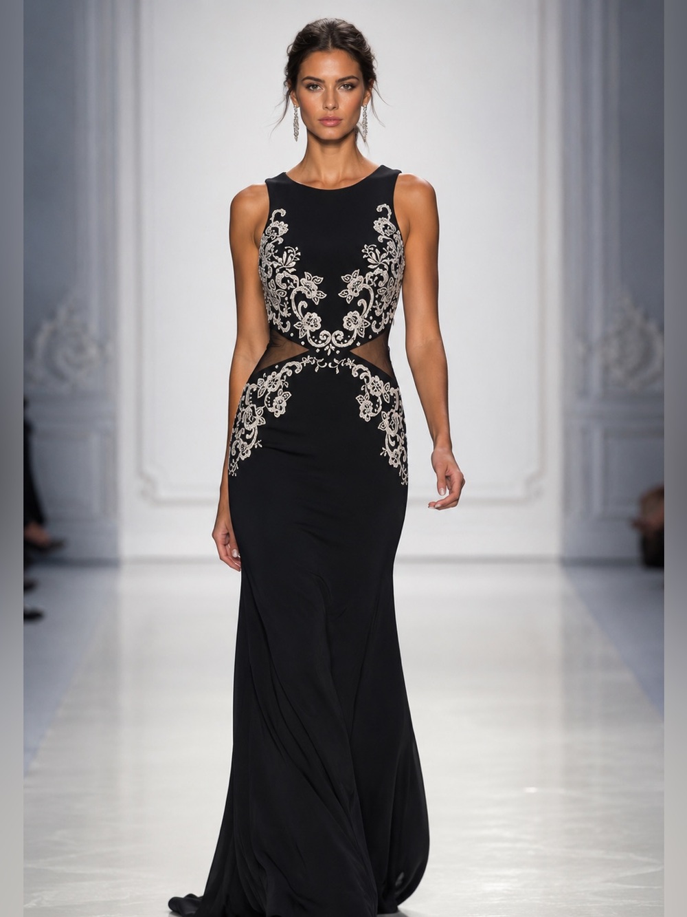 AVERY (Bloomingdale’s) Black Sleeveless Embellished Gown NWT